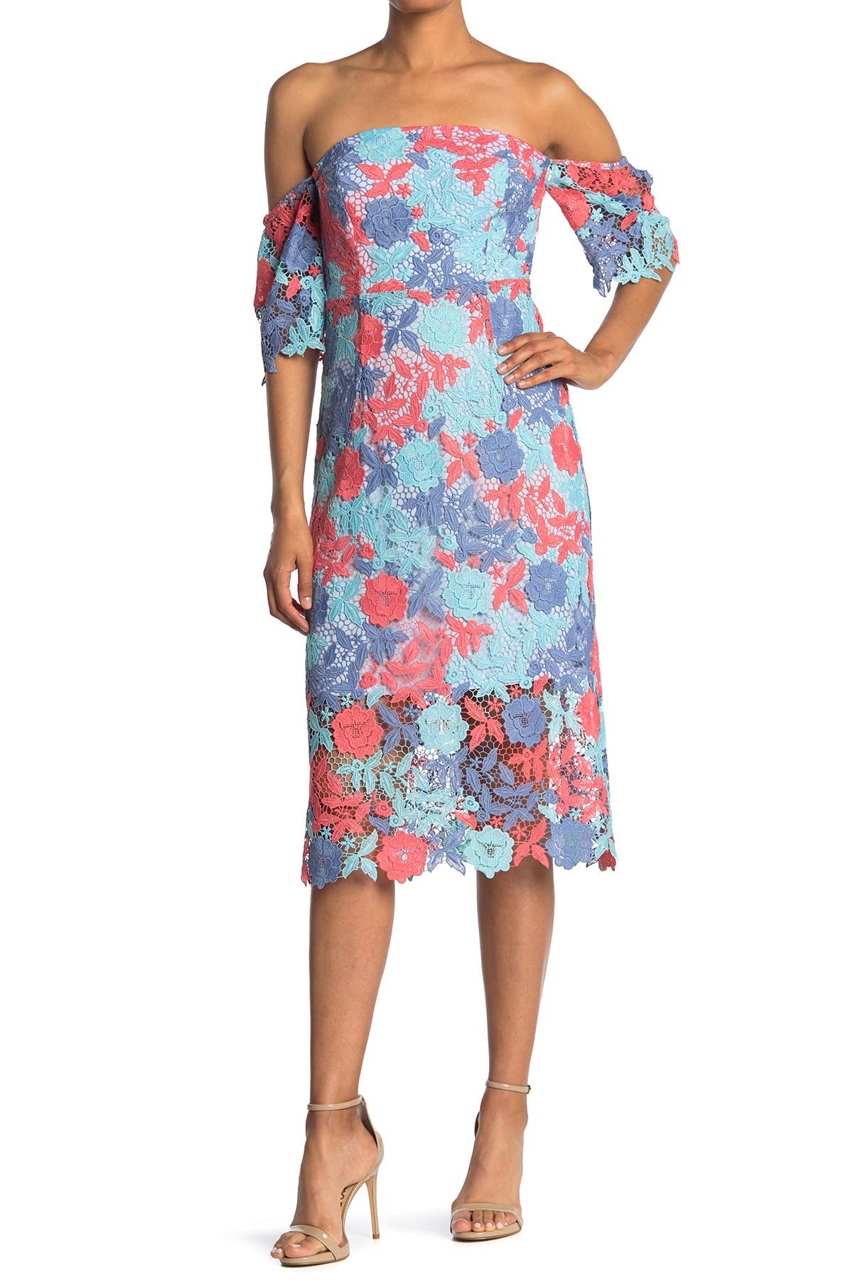Sam Edelman Womens Pink Floral Off-The Shoulder Party Dress 12 BHFO 4219
